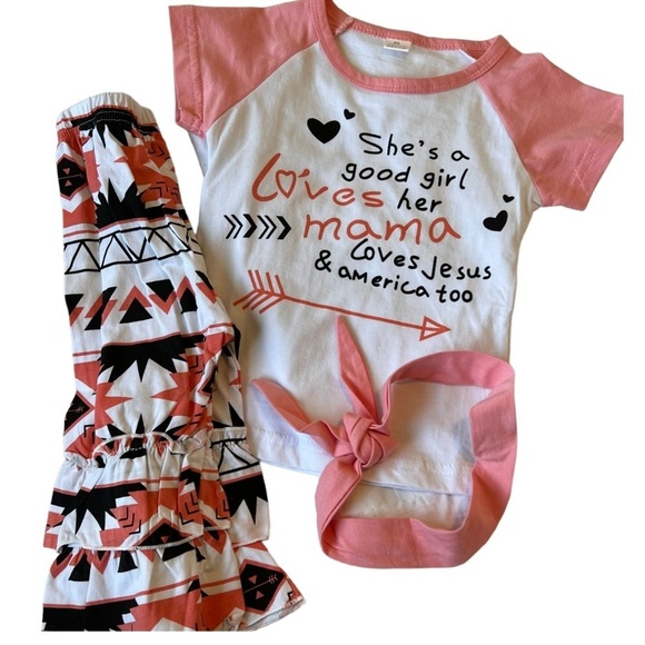 3 piece set size 18-24 months ruffle pants top headband - Picture 4 of 9